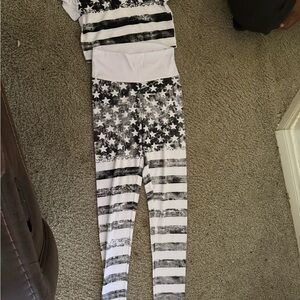 Kids Black and White Star Striped Leggings